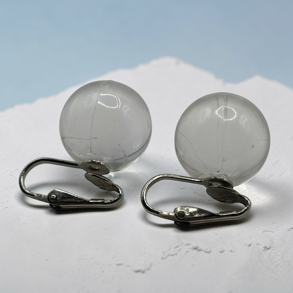 Clear Ball Earrings Clip On Vintage Orb Retro Lucite Acrylic Classic West Gemany
